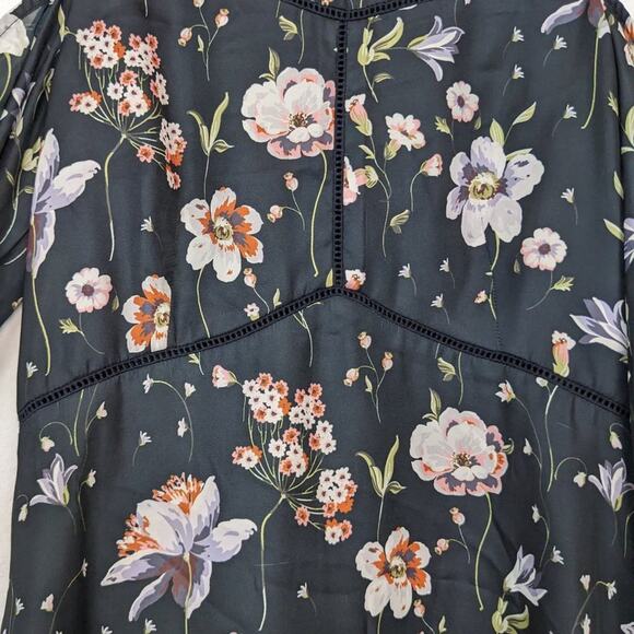 Cinq à Sept Black Terracotta Floral Cold Shoulder Satin Mini Dress - Picture 6 of 8